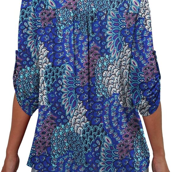 Elegant Women's Plus Size Floral Blouse - 2X V-Neck Tunic with 3/4 Sleeves - Picture 4 of 4